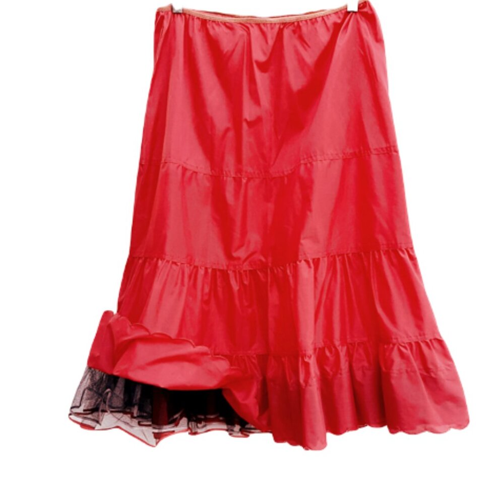 1950s True Vintage Bright Red Half Slip With A Ruffle And Black Under Netting L